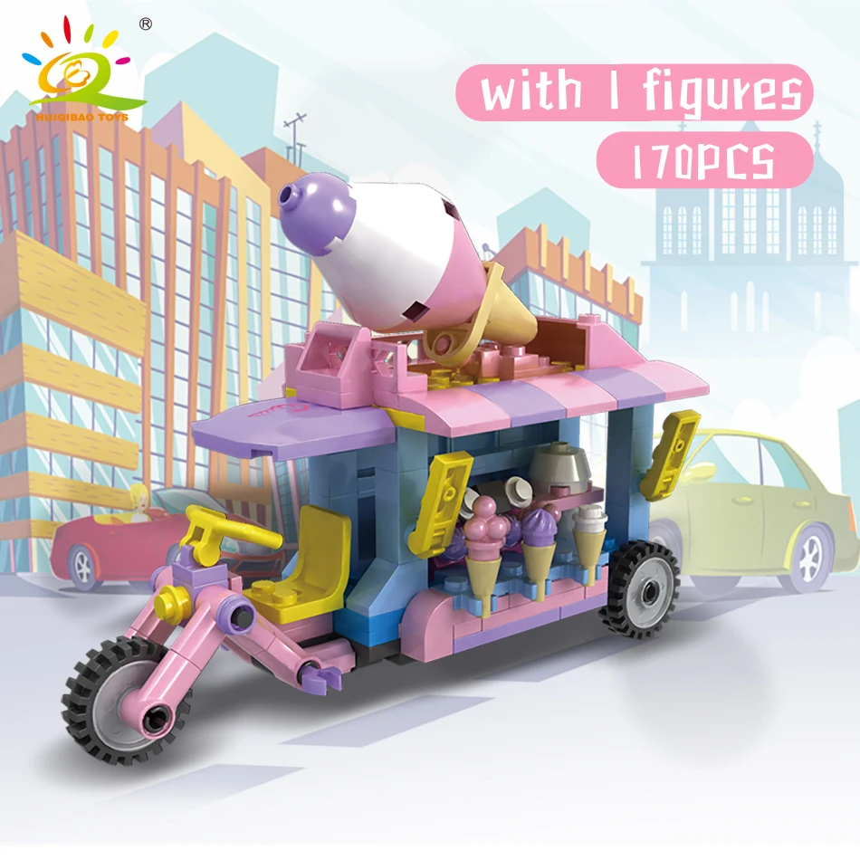 HUIQIBAO 678pcs 4in1 Friends Stree View Building Blocks Ice Cream Car Candy Shop Shoe Toys Store Bricks for Children Girls Gifts | Игрушки и