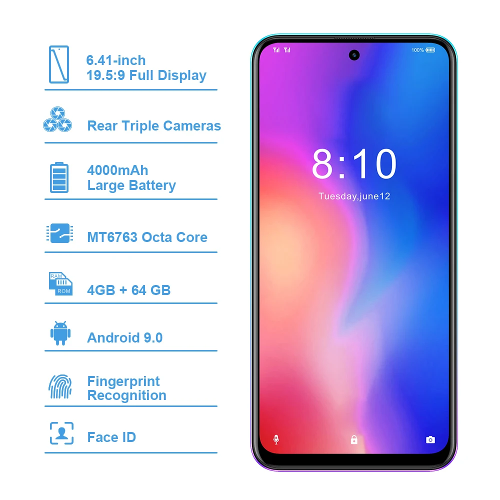 HOMTOM P30 pro Android 9,0 MTK6763 Восьмиядерный 4 Гб 64 Гб стеклянный чехол для смартфона 6,41 дюймов 4000 мАч 4G FDD-LTE мобильный телефон