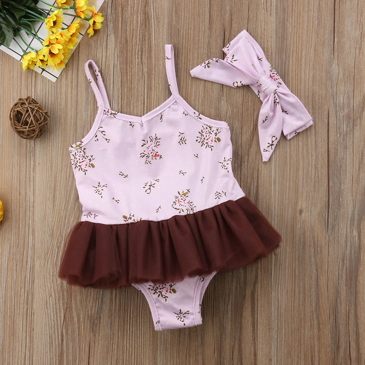 

Летний комбинезон для маленьких девочек, комбинезон без рукавов с открытой спиной и цветочным принтом + повязка на голову с бантом