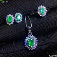 kjjeaxcmy fine jewelry 925 sterling silver inlaid natural emerald earrings ring pendant classic girl suit support test