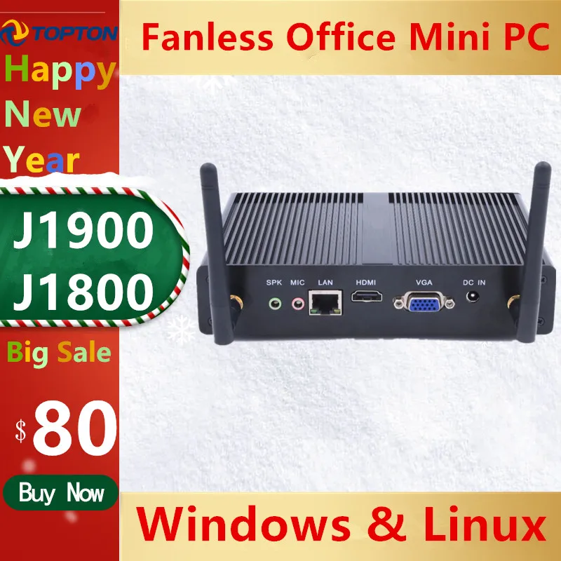 2020 Topton Intel четырехъядерный безвентиляторный мини ПК J1900 Max 2 42 GHz HD Graphics 1080P HTPC TV Box