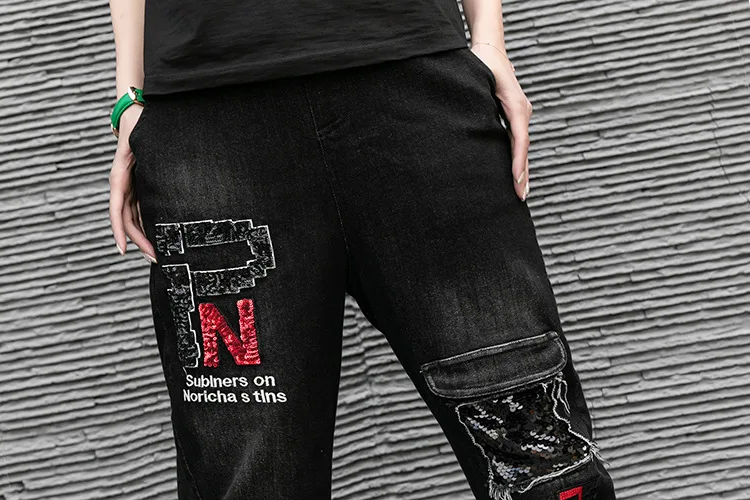 

Korean High Waist Jeans Women Black Harem Pants Loose Casual Plus Size High Street Denim Trousers Mom Pantalon Femme XC437