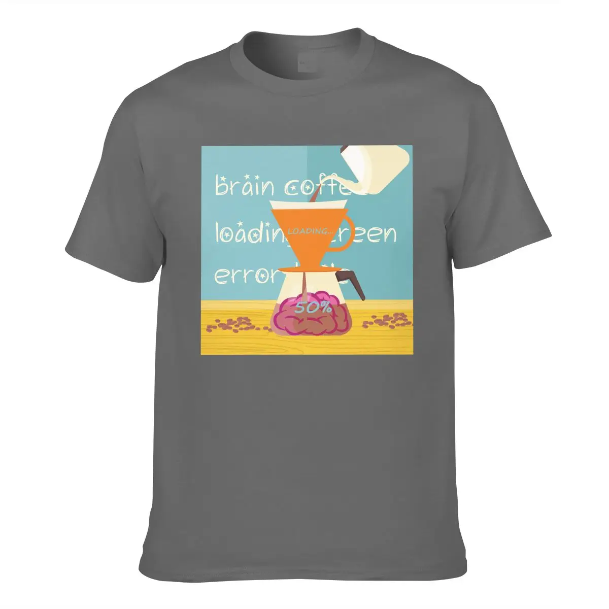 

Men tshirts brain coffee Funny Printing Cartoon Funny Cotton Soft Breathable Mens t shirts Top Casual Fashion 2021 Summer New