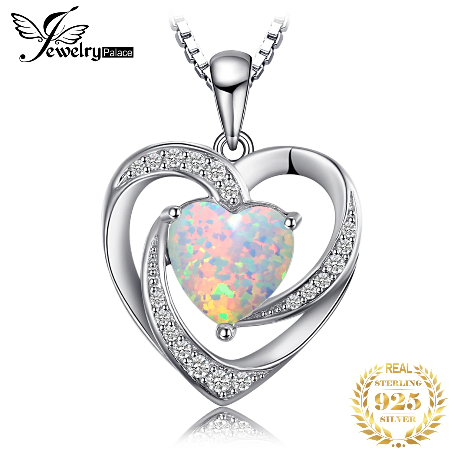 

JewelryPalace Heart Love Created Opal Pendant Necklace Gemstone 925 Sterling Silver Pendant for Women Fashion Jewelry No Chain