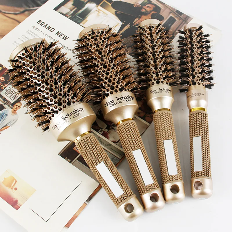 

Hair Styling Hair Brush Nylon Comb Cylinder Curly Hair Rolling Comb Thermal Aluminum Tube Round Barrel Hair Comb Salon Tool