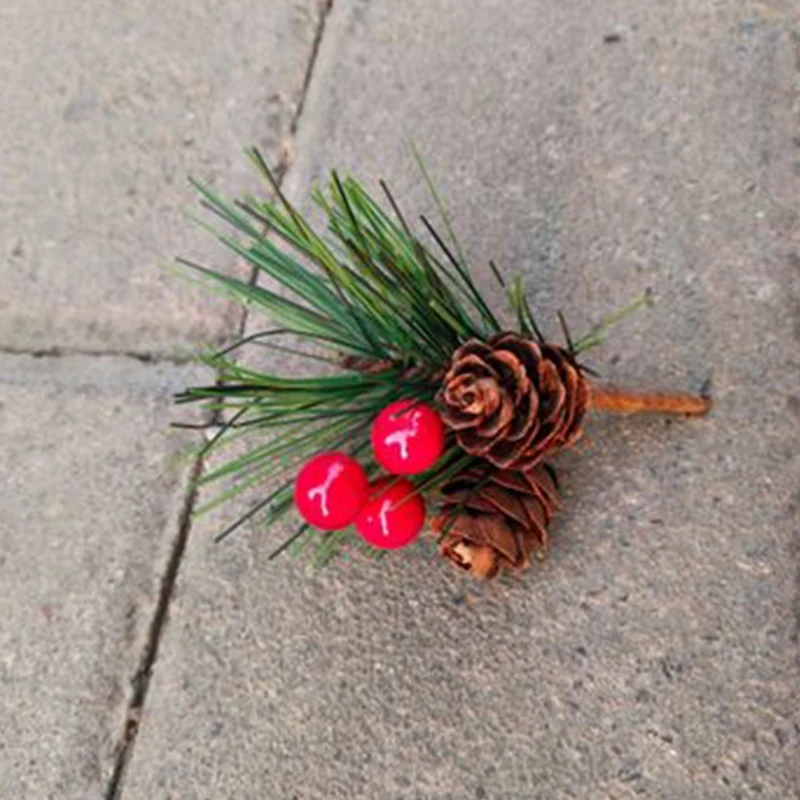 

20PCS Artificial Flower Red Christmas Berry and Pine Cone with Holly Branches Christmas Decoration for Home Floral Decor