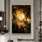 Винтажная картина с монетами на холсте плакаты с изображением пламени и купюр Настенная картина Куадрос для гостиной домашний декор