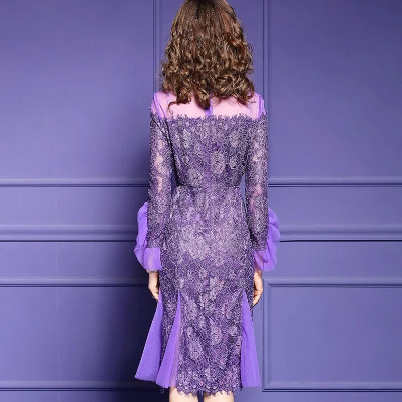 

Dress grace Women summer 2021 new spring Patchwork Cocktail Lace mesh dress Plus code womanliness Retro flower party dresses 3xl