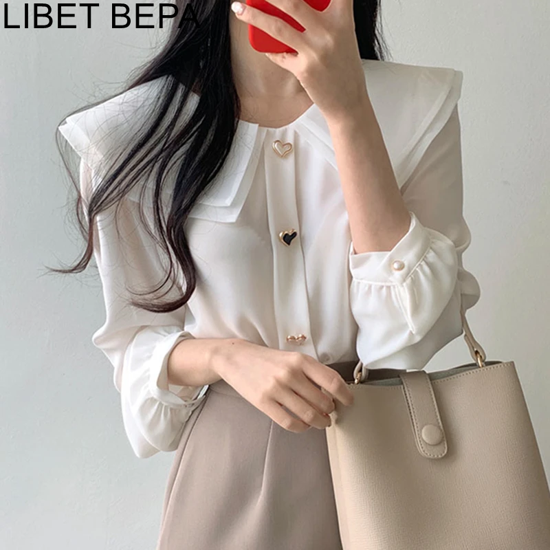 Блузка женская оверсайз в Корейском стиле Элегантная модная офисная рубашка на