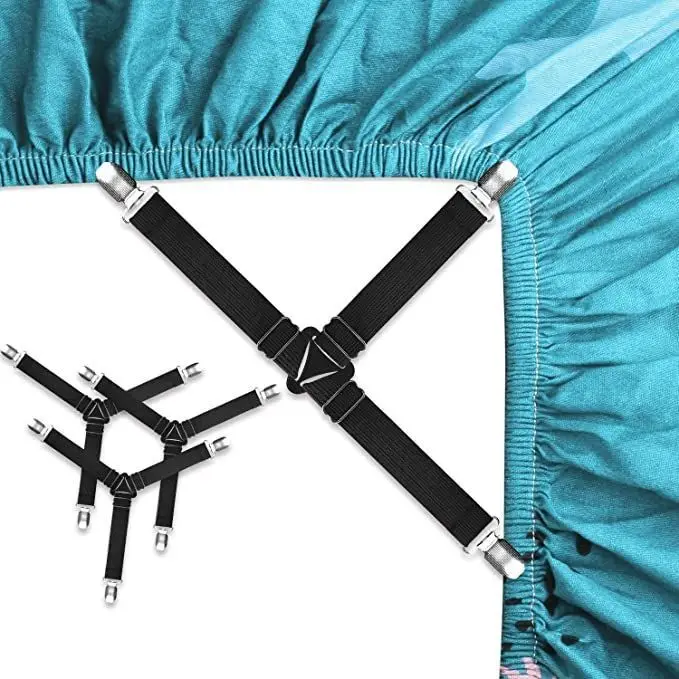 

4Pcs Elastic Bed Sheet Grippers Belt Fastener Bed Sheet Clips Mattress Cover Blankets Holder Home Textiles Organizer