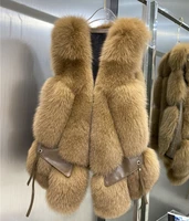 luxury womens fur vests winter real fox fur gilets genuine sheepskin leather jackets waistcoat