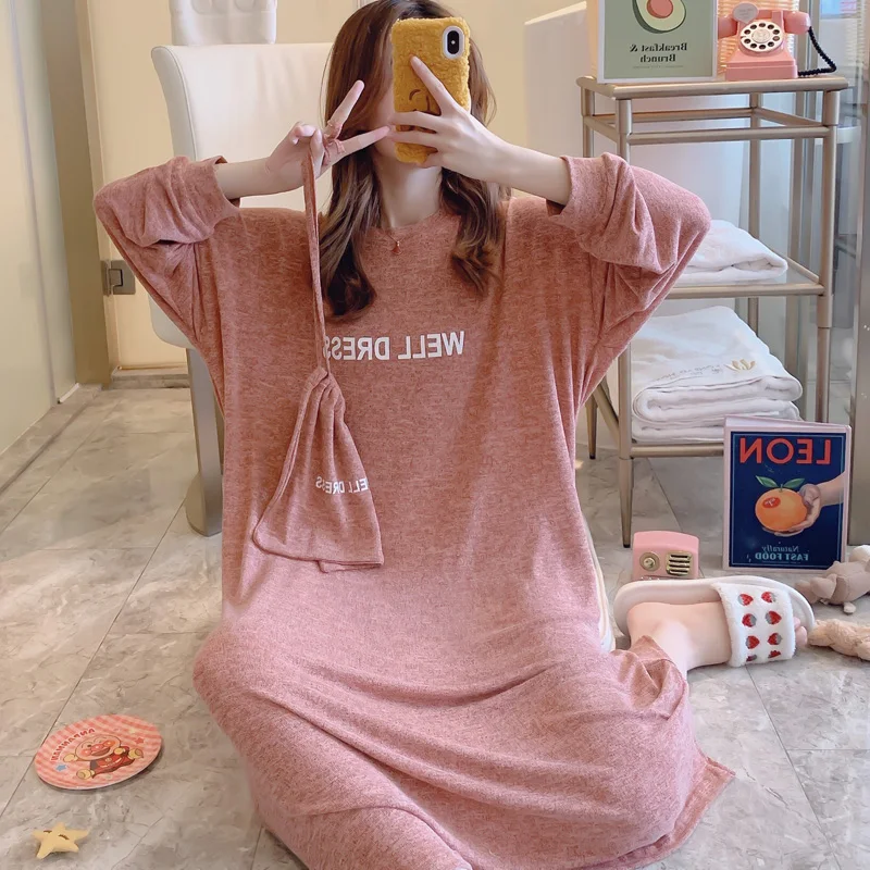 Теплая ночная рубашка из чистого хлопка хорошего качества на осень и зиму 2019