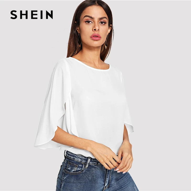 SHEIN Нарядная Одноцветная Блузка С Оригинальным Рукавом Элегантная Осенняя Блузка Для Офиса Современные Женские Топы