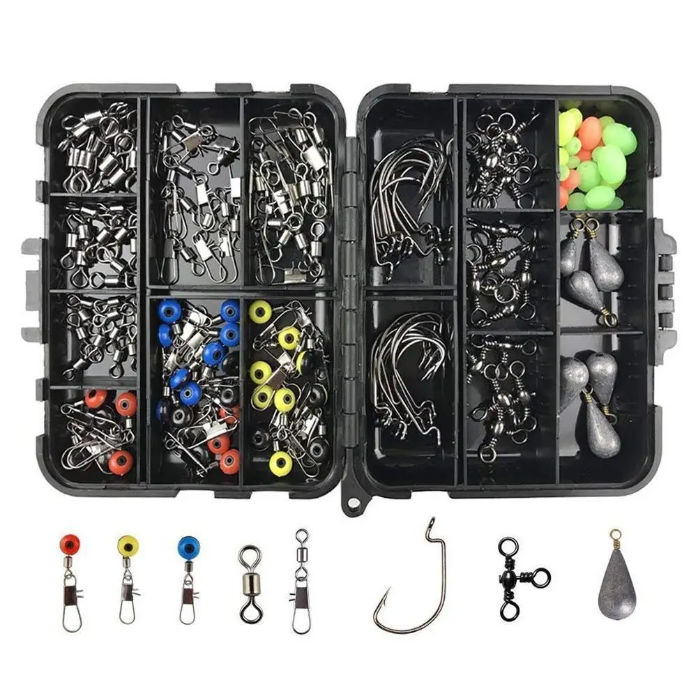 

160pcs/set Fishing Tackles Set Jig Hooks Beads Sinkers Weight Swivels Snaps Sliders Kit Angling Accessory
