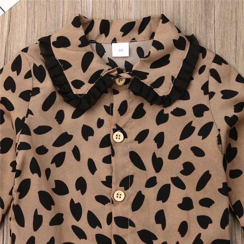 1-6years Bohemia Style Leopard Shirt Dresses For Girls Fashion Clothes Long Sleeve Brown Dress Clothing Kids | Детская одежда и