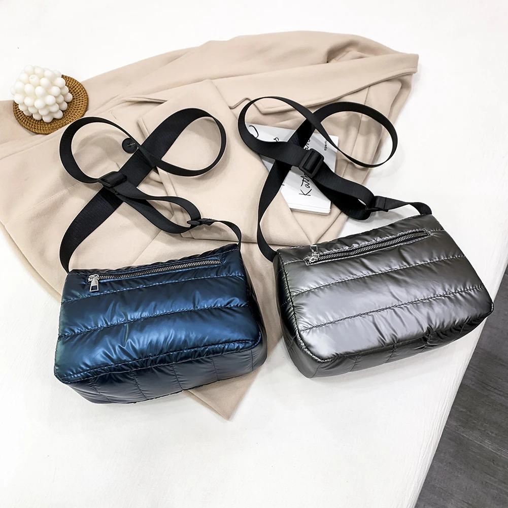 Вместительная мягкая женская сумка на плечо для осени и зимы 2021, новые дизайнерские нейлоновые хлопковые Теплые сумки через плечо, черная с... от AliExpress WW