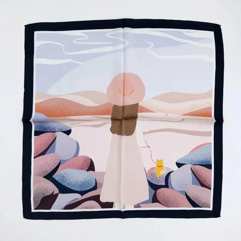 

New 2021 Brand 100% Pure Silk Scarf Women Neck Hair Hijab Foulard Poncho Headband Fashion Print Neckerchief Scarves Bandana 53cm