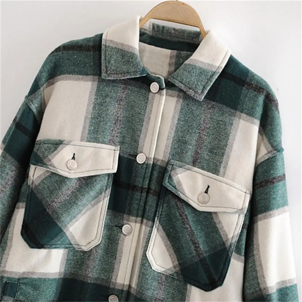 

2020 fall European and American retro double pockets loose lazy style temperament tweed jacket women