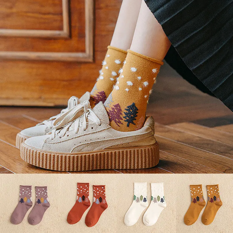 

2021 Christmas Series Cotton Tube Socks Funny Happy Personality Cartoon Wome Long Socks absorbs Sweat Thicken Plus Sizes