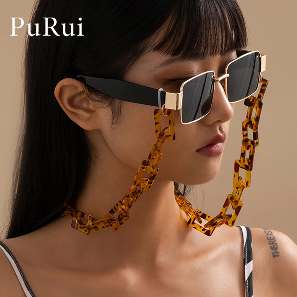 New Leopard Acrylic Sunglasses Chain Women Square Oval Shape Chain Reading Glasses Hanging Neck Chain Largand Eyeglasses Strap