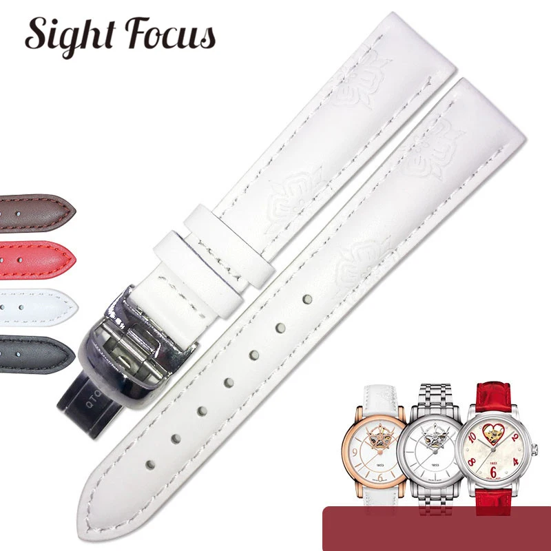 

16mm Elegant Coffee Color Women's Watch Bracelet for Tissot Lady Heart T055 Watch Bands Floral Embossed Wrist Straps Belts Mujer