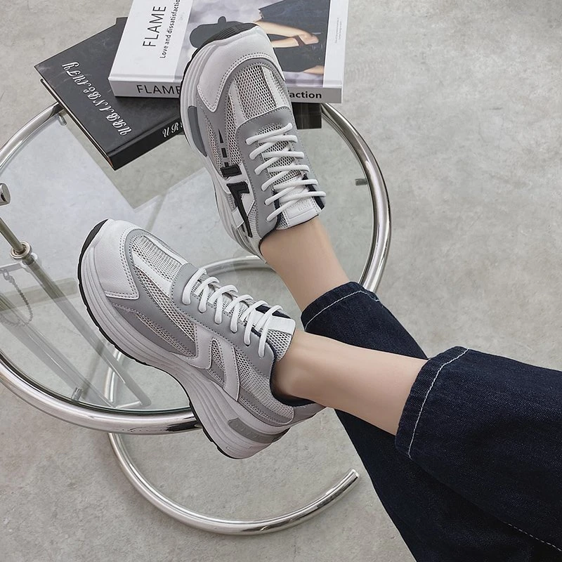 

2021 autumn new women casual mesh shoes fashion breathable lace-up shoes versatile thick-soled lightweight running women's shoes