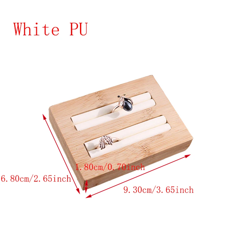 White PU 1 шт. из искусственной кожи/бархатные кольца дисплей мини ювелирные изделия стенд бамбуковые ювелирные кольца Держатель Дисплей Органайзер 9,3*6,8*1,8 см - Цвет: White PU