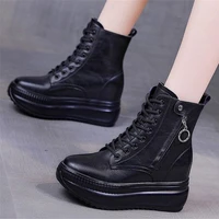 high top fashion sneakers women cow leather ankle boots platform wedge high heels round toe casual shoe 34 35 36 37 38 39
