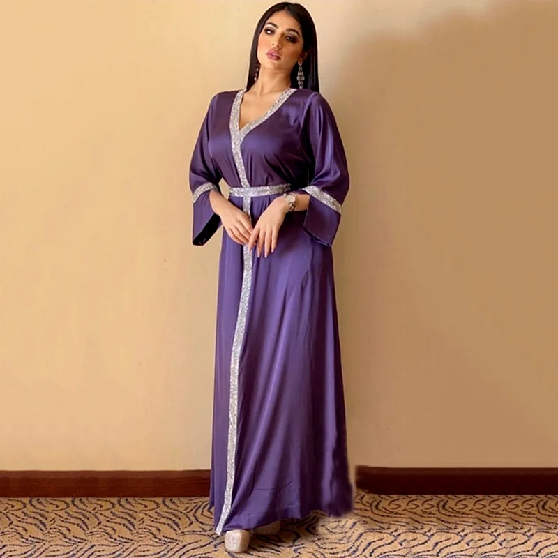 Мусульманская Мода для женщин Турецкая абайя Дубай Кафтан атласное длинное