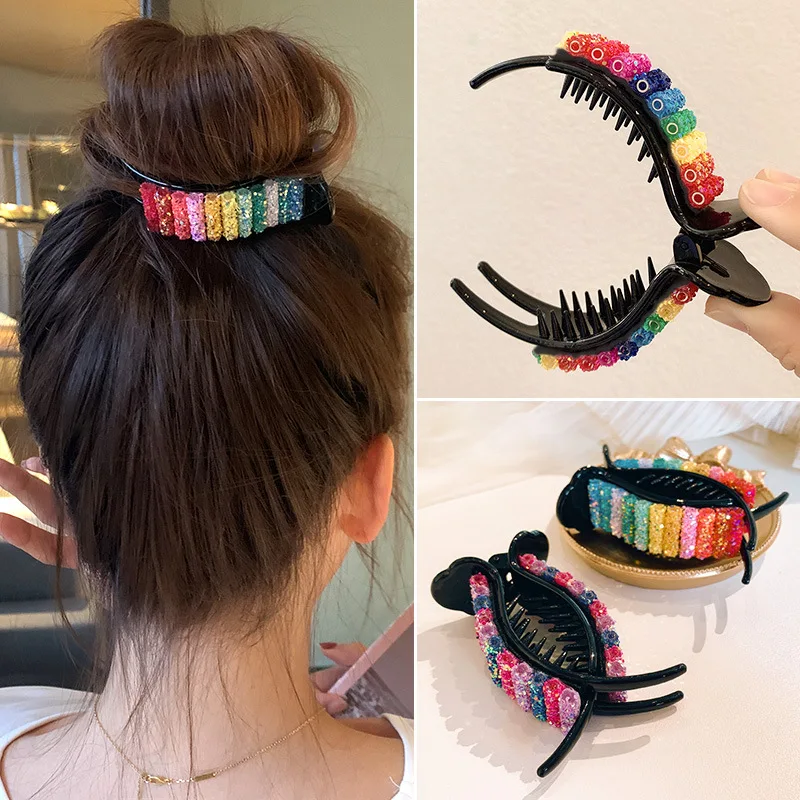 

Korean Rainbow Hair Clips Big Crabs For Ponytail Bun Hair Clamps Candy Color Hairpin Accessories Fashion Headdress Gifts