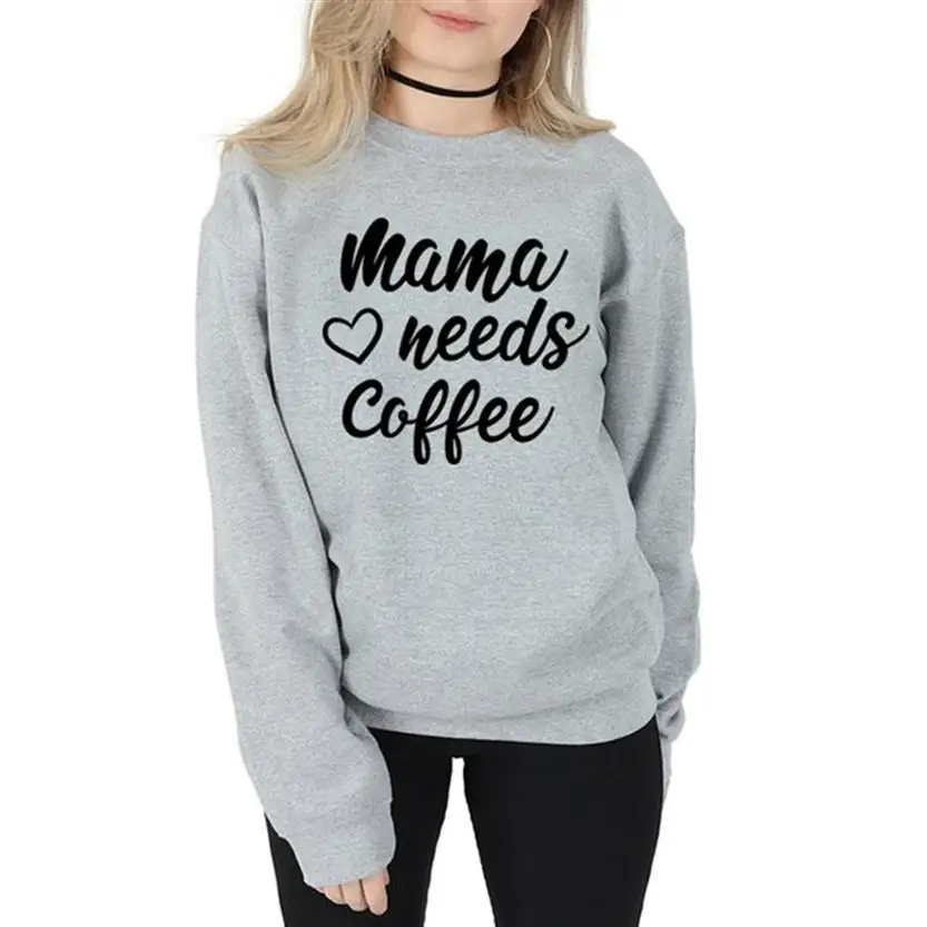 

Mama Needs Coffee Letters Print Crew Neck Hoodies For Women Sweatshirts Hoodies Kawaii Tops Girls Hoody Clothings Loose Cropped