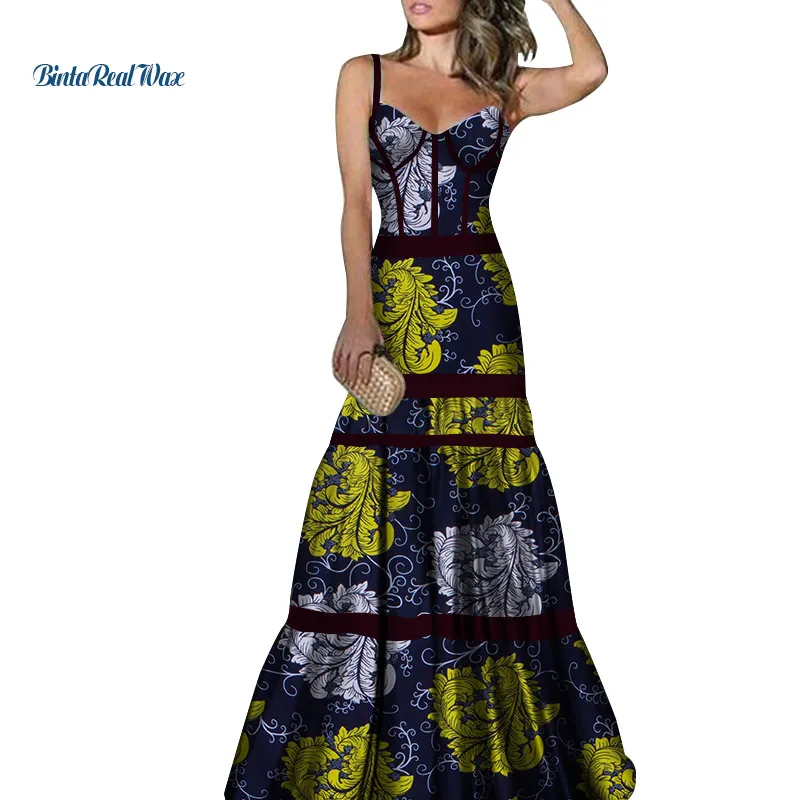 Африканские платья с принтом для женщин сексуальные длинные аппликацией на