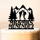 Персонализированный горный Топпер для свадебного торта, для невесты и жениха, для походов на свадьбу, персонализированный горный Топпер для торта, топпер для торта с деревом для вечеринки