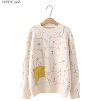 womens cartoon embroidery funny bear knitted sweaters 2020 autumn winter acquard sweater knit pullover