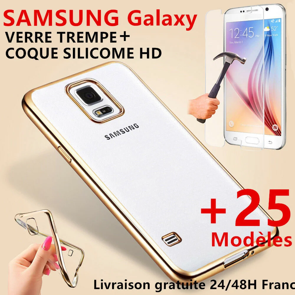 

COQUE HOUSSE ETUI SILICONE Color POUR For SAMSUNG GALAXY + FILM VITRE VERRE TREMPE