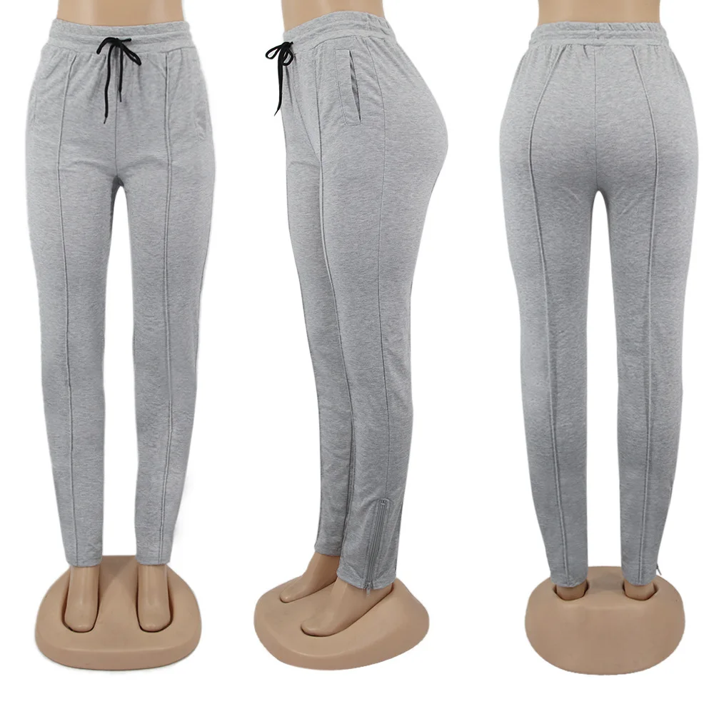 

AetvNee Solid Long Flare Pant Women 2021 Autumn Winter High Waist Zipper Slim Trousers With Pockets Drawstring Jogger Sweatpants