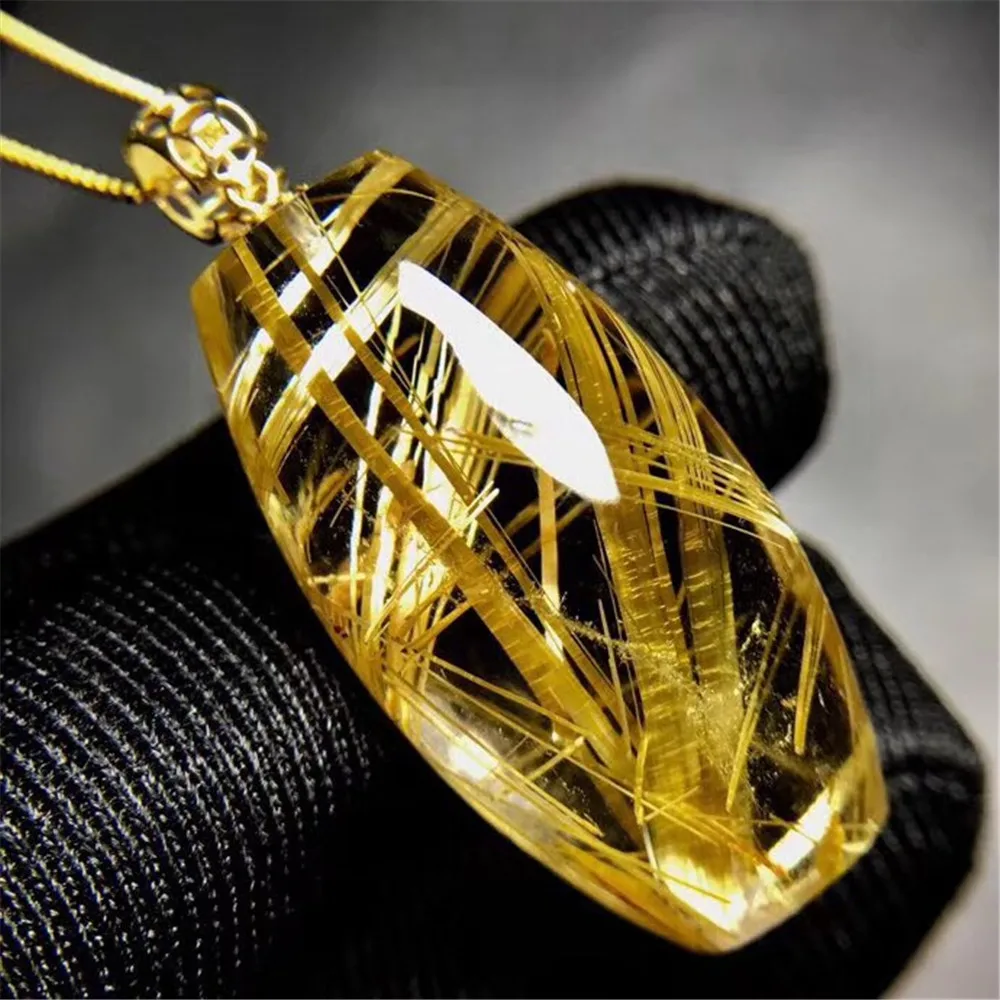 

Top Natural Gold Rutilated Titanium Pendant Jewelry For Woman Man 26x14x8mm Beads 18K Gold Stone Lucky Wealthy Gemstone AAAAA