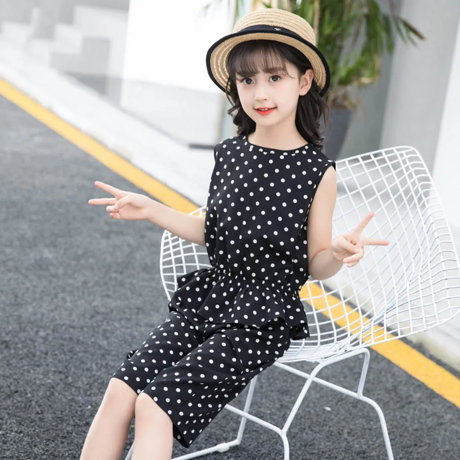 Детская летняя одежда жилет и короткий костюм из 2 предметов для девочек с узором