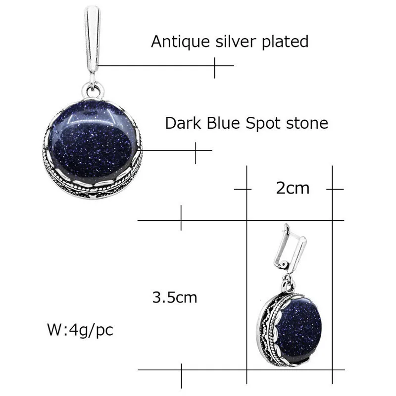 Anstory Round Dark Blue Shinning Spot Earrings For Women Antique Silver Plated Party Hollow Flower Pendant Fashion Jewelry TE352