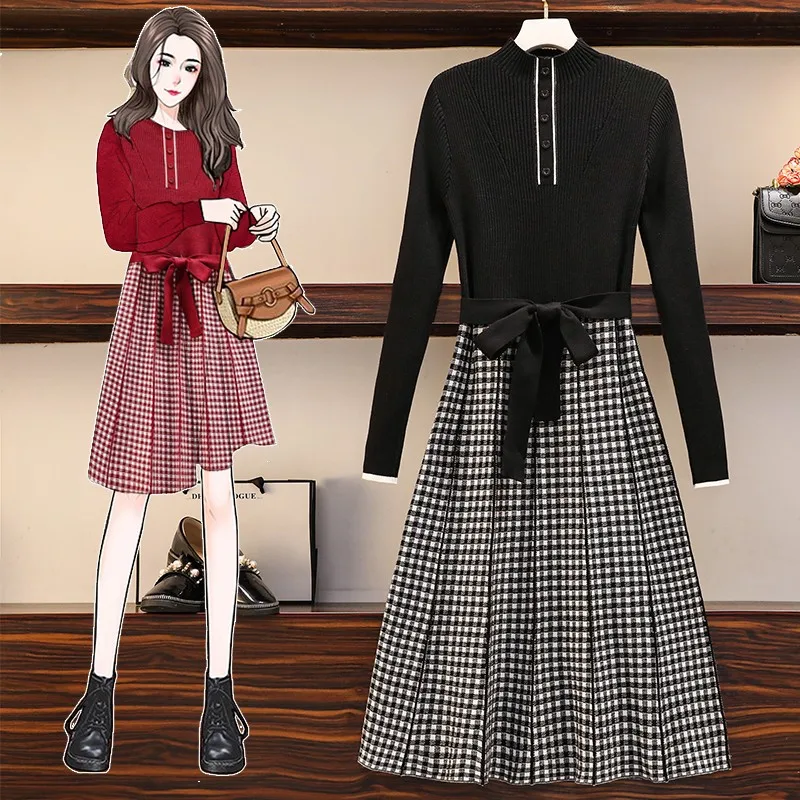 

Two fake knitted dresses,women's long over-the-knee autumn/winter2021,new slim-fitting base with small fragrant hair dresses
