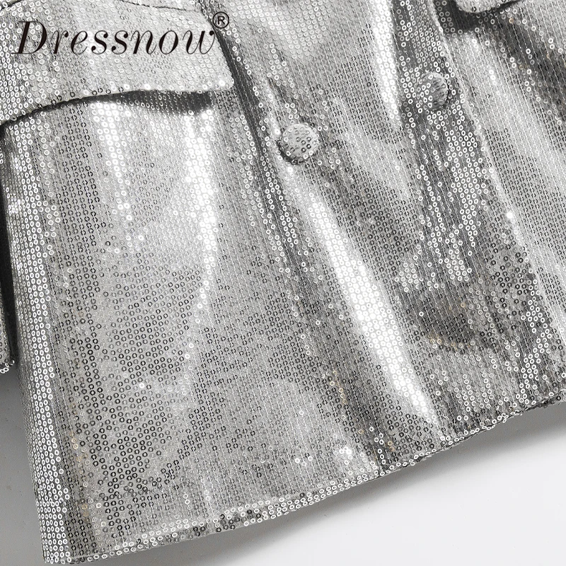 Dressnow Женский блейзер с блестками на весну и осень женское серебряное Свободное