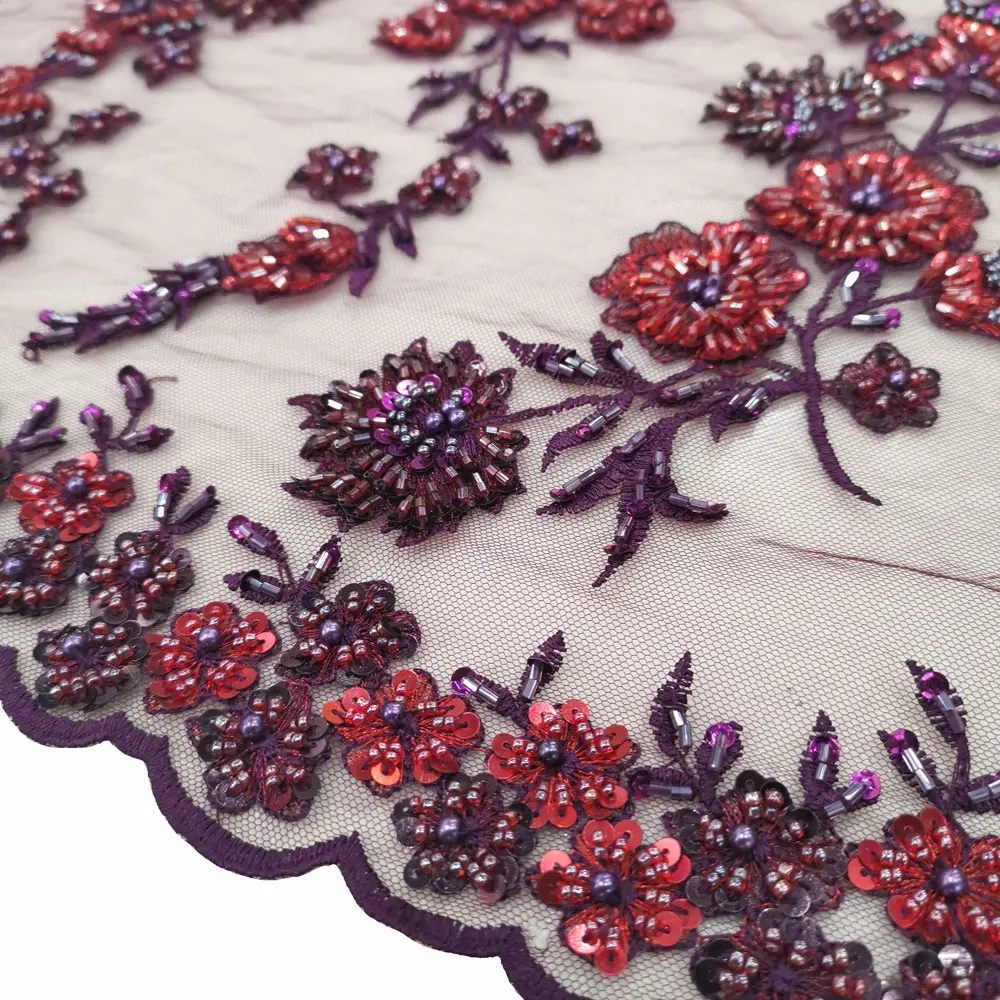Фиолетовая Смешанная винная кружевная вышивка с цветочным узором ручной работы