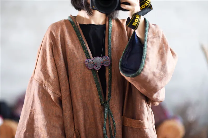 

Original linen cotton dress women's autumn winter thin cotton padded dress