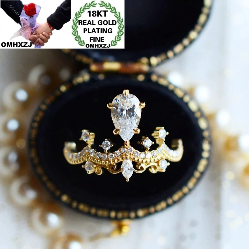 

OMHXZJ Wholesale RR1244 European Fashion Fine Woman Girl Party Birthday Wedding Gift Crown AAA Zircon 18KT White Rose Gold Ring