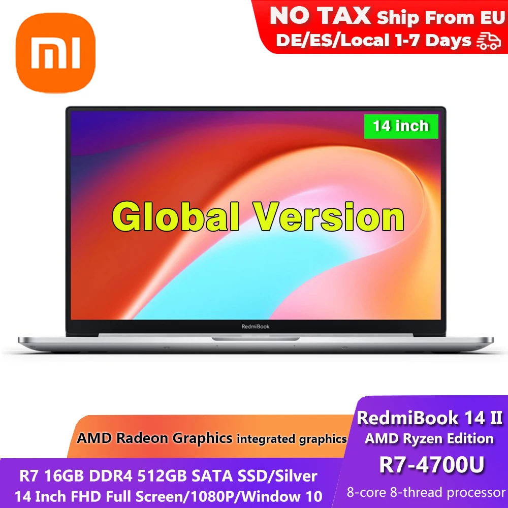 Xiaomi RedmiBook 14 II Ryzen Edition Laptop AMD 7 4700U 16GB DDR4 512GB SSD Inch FHD Screen Window 10 Notebook Silver | Компьютеры и