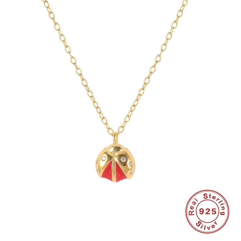 

CANNER 925 Silver Ladybug Pendant Necklace Set For Women Enamel Neck Pendants Pendientes Clavicle Necklace Jewelry DailyCollares