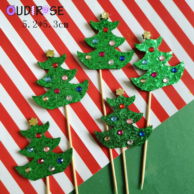 Милый фетр Санта Снеговик Рождественская елка мини Топпер для торта веселое