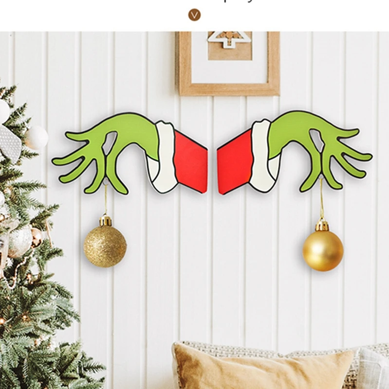 1pc Christmas Thief Hand Cut Out Christmas Thief Grinch Hand Decorations Thief Hand Decal Wall Stickers Home Wall Decor