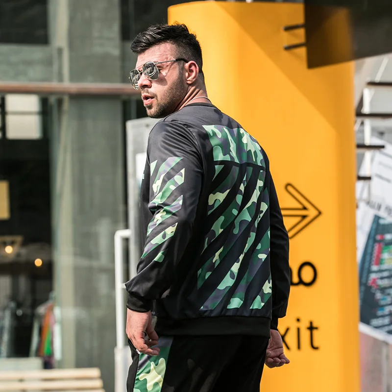 

Plus size men's clothing autumn and winter fat men trend hip-hop sports camouflage plus size sweater