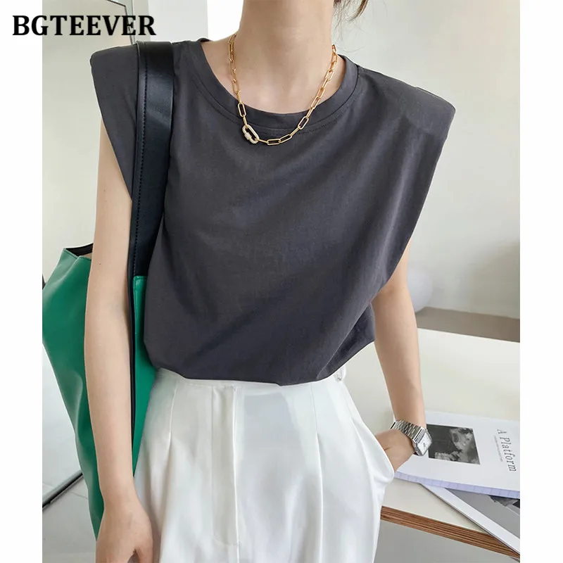 

Женская футболка с круглым вырезом BGTEEVER, однотонная, летняя, 2021